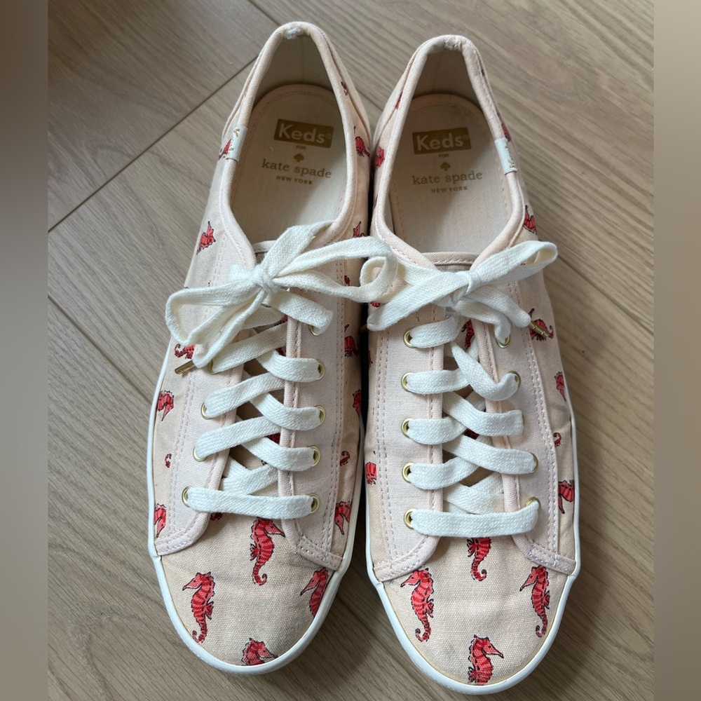 Kate Spade Keds Women's Pink Sneakers with Seahorse Print - Size 10